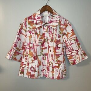 Chico Size 1‎ Jacket Women Chico For Colorful 3/4 Sleeve Button Up Art